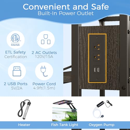 METYERRY 20-29-37 Gallon Fish Tank Stand with Power Outlet,Adjustable Aquarium Stand, Heavy Duty Terrarium Stand,Metal Frame Reptile Turtle Tank Stand Suitable for Home Office,600LBS Capacity, Black - color: Black, size: 20-29-37 Gallon