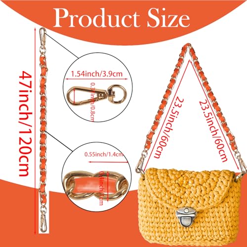 2 Pcs Purse Chain Strap, 47" Gold Chain with Leather, Crossbody Bag Replacement Straps,Handbag Chain for Shoulder Bags - color: Orange