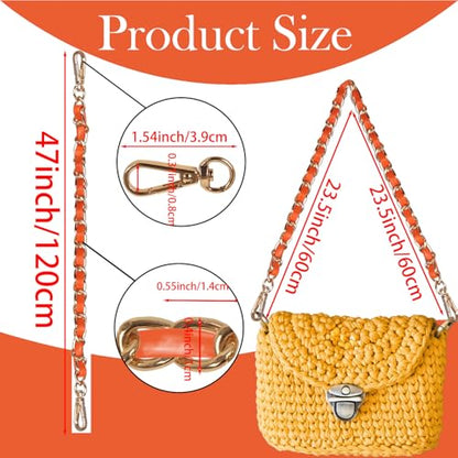 2 Pcs Purse Chain Strap, 47" Gold Chain with Leather, Crossbody Bag Replacement Straps,Handbag Chain for Shoulder Bags - color: Orange