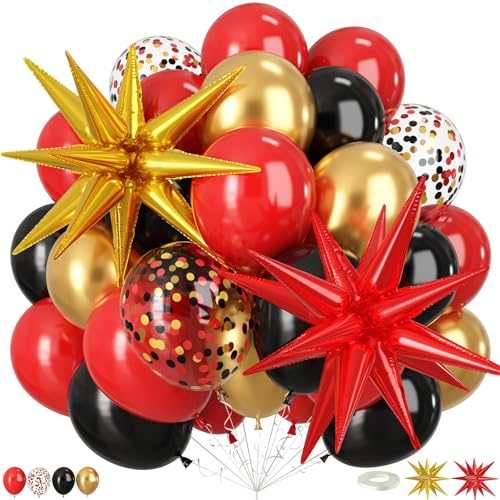 Red Black and Gold Balloons 12 Inch Casino Party Balloons Decorations - color: Red Black Gold