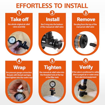 98209800 High Flow Manual Relief Valve/Air Relief Manual Valve Assembly with Pressure Gauge, Replacement for Pool and Spa Filter (98209800+87300400) - style: 98209800+87300400