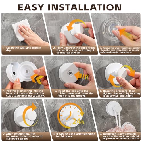 Suction Cup Hooks for Shower,Stainless Steel Towel Hooks No Drill | Vacuum-Lock Mount, Removable and Reusable for Glass, Tile, Metal and Smooth Non-Porous Surfaces(2 Pack, White) - color: White