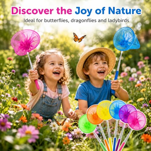 RAINFLOW Telescopic Butterfly Nets - Fishing Net with Anti Slip Grip | Outdoor Catcher Net for Catching Butterfly, Bugs, Insect, Fish, Ladybird, Extendable 6.7 in to 34 in - size: 6 Pack