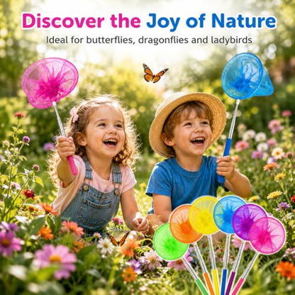 RAINFLOW Telescopic Butterfly Nets - Fishing Net with Anti Slip Grip | Outdoor Catcher Net for Catching Butterfly, Bugs, Insect, Fish, Ladybird, Extendable 6.7 in to 34 in - size: 6 Pack