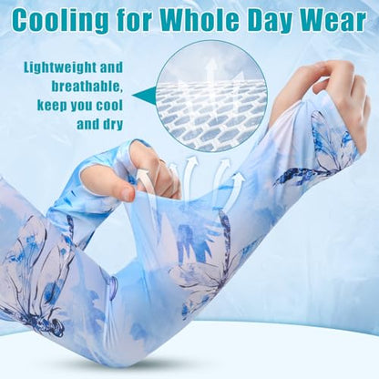 Bebila Gardening Sleeves for Women Farm UV Sun Protection Anti-Scratch Cooling Sleeves with Thumb Hole Arms Cover Outdoors - color: Dragonfly