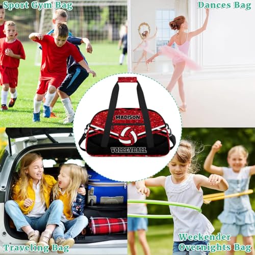 Personalized Sports Volleyball Bag, Custom Team Name Gym Sport Duffel Bag Weekender Bags Travel Duffel Bag, Red Glittering with Black - color: Red Black