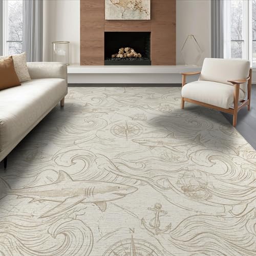 8'x10' Washable Flatwoven Rug, Beige Graphic Wave Stain Resistant Extra Large Carpet Non-Slip Chair-Friendly Mat for Dining Room, Large Office, Lounge | Ref:2067337 - color: Beige/Pattern 34, size: 8' x 10' (Rectangular)