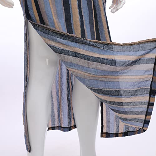 IDOPIP Men's Muslim Thobe Long Sleeve Striped Robe Gown Arab Islamic Kaftan Abayas Dress Middle East Dubai Ramadan Clothing - color: Blue, size: XX-Large