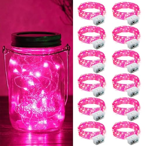 ZGWJ 12 Pack Fairy Lights Battery Operated, 7ft 20 Mini LED Fairy String Lights Silver Wire 3 Modes for DIY, Parties, Wedding, Bedroom, Halloween Christmas Decoration Pink - color: Pink, size: 12