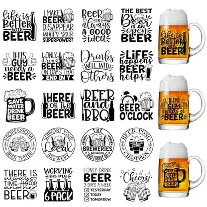 Shejdgart 20 Sheets Funny Beer UV DTF Cup Wrap Transfer Stickers for Glass | Drink Black Margs and Matrimony Bachelorette UVDTF Wraps, Rub on Transfers, for Water Bottle, Strong Adhesion - style: Funny Beer