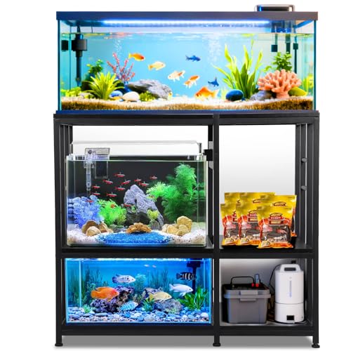 GCCSJ 36" Adjustable Black Aquarium Stand for 40-50 Gallon Fish Tanks | with Outlets, 750lb Capacity Furniture Cabinet, Quick 30-Min Assembly
