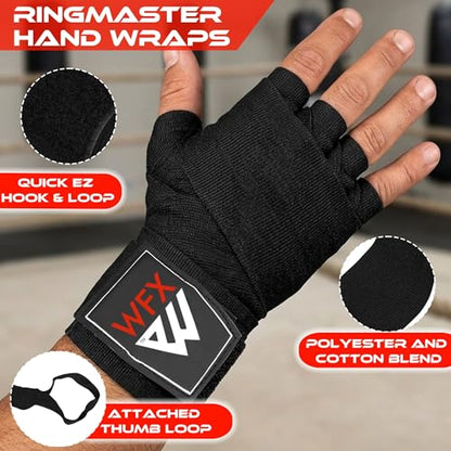 WFX Boxing Hand Wraps 3.5 4.5 Meter Martial Arts Bandages Inner Gloves Wrist Support Straps Punching Under Hand Knuckles Heavy Elasticated Training Bag Mitts Muay Thai - color: Black, size: 3.5 M