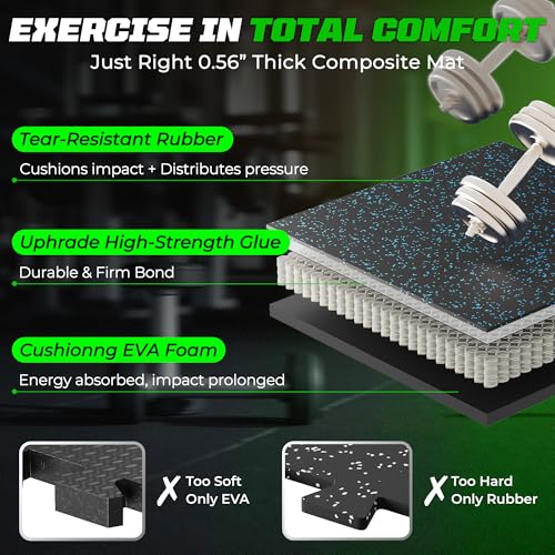 PRAISUN 0.56" Rubber Top Gym Flooring, Heavy Duty Interlocking Gym Mats for Home Gym, Non-Slip Workout Mat, 24 x 24in Large Gym Floor Mat, Protect Floors from Weights & Equipment, 24 Sq Ft, Black/Blue - size: 6 Tiles (24 Sq Ft)