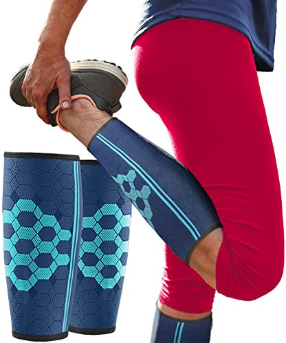 Sparthos Calf Compression Sleeves, Shin Splint Relief Men, Women - Blue-M | Leg Compression Sleeves (1 Pair), Varicose Veins, Pain & Cramp Recovery, Air Travel, Nurses, Maternity, Running, Soccer - color: Cobalt Blue