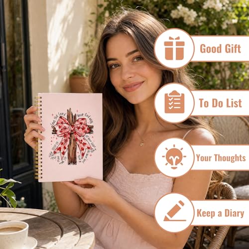Pink Bow Cross Notebook - Hardcover Bible Verse Jounal, Christian Gift for Women, Religions Journaling for Church Notes Scripture Study Stationery Supplies - color: Pink Bow Cross