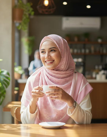 Hijab Modest and Elegant | Beautifully Designed Printed Chiffon Patterns | Muslim Women Head Scarf and Veil - color: Pink