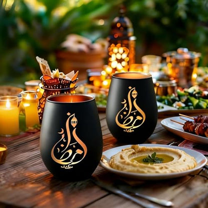 Ramadan Mubarak Decor Glass Candle Holder, Matte Black Tealight & Votive Holder for Ramadan Decorations, Eid Mubarak Decor & Gifts, Islamic Decorations for Home