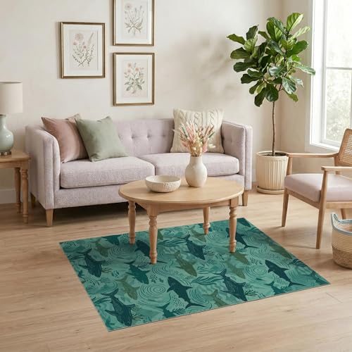 4'x6' Washable Graphic Shark Accent Rug, Seafoam Green Non-Shedding Small Carpet Pet Friendly & Non-Slip for Playroom, Bedroom, Reading Nook | Ref:2067707 - color: Blue/Pattern 38, size: 4' x 6' (Rectangular)