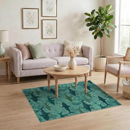 4'x6' Washable Graphic Shark Accent Rug, Seafoam Green Non-Shedding Small Carpet Pet Friendly & Non-Slip for Playroom, Bedroom, Reading Nook | Ref:2067707 - color: Blue/Pattern 38, size: 4' x 6' (Rectangular)