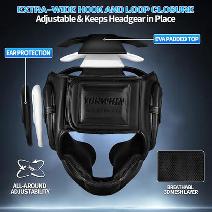 𝗣𝗥𝗘𝗠𝗜𝗨𝗠 Youth Kids Boxing Headgear, MMA Training Sparring Safety Head Guard, Boxing Head Gear Helmet for Training Kickboxing Sparring Karate Taekwondo Muay Thai - size: X-Large