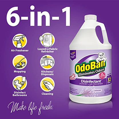 OdoBan Ready-to-Use Disinfectant and Harsh Aroma Eliminator, Set of 2, 14.6 Ounce 360-Degree Continuous Spray Fabric/Air Freshener and 1 Gallon Multi-Purpose Cleaning Concentrate, Lavender Scent - size: 71.3 Fl Oz (Pack of 2)