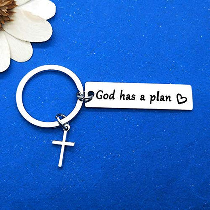 Dabihu Christian Gift Keychain Religious Gift Bible Verse Keyring Baptism Christmas Easter Birthday First Communion Gift - color: God Has a Plan Silver Keychain
