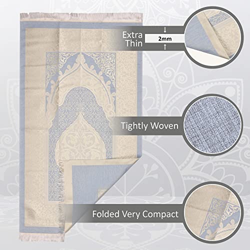 BABY SHOWER CHOCOLATE Prayer Rug Islamic Gift Set, Velvet Prayer Mat, Prayer Beads, Scarf and Yaseen Book, Perfect Family and Muslim Eid Gifts (Blue) - color: Blue