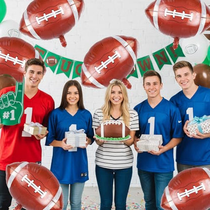 Football Balloons, 6 Pcs Large Foil for Boys Men Sports Birthday Party - style: Football