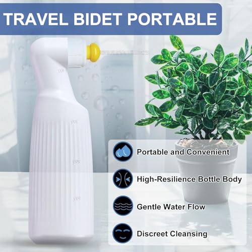 Portable Travel Bidet Bottle,400Ml/14.1Oz,Squeeze Bidet with Lift-Tab Lid,Handheld Travel Bidet Sprayer,Gentle Flow,for Postpartum,Hemorrhoid Relief, and Diaper Changes,White