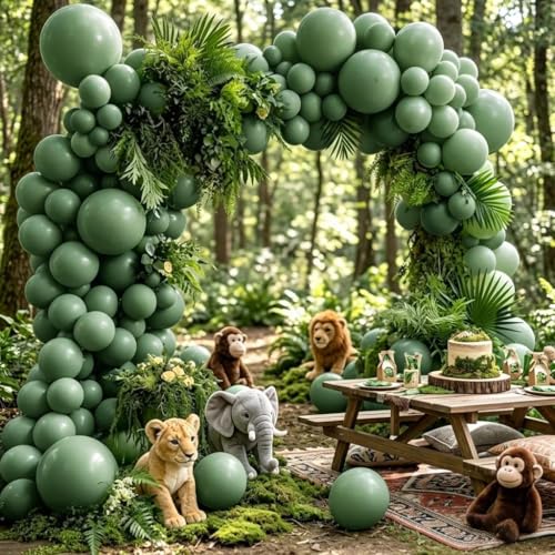 Pastel Green Balloon Garland Kit Different Sizes Double Stuffed Balloons Latex Sage Balloon Jungle Green Arch For Birthday Safari Baby Shower Gender Reveal Bridal Boho Party - color: Doubled Sage Green