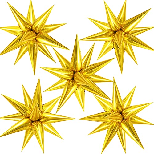 60 Pcs Star Balloons Explosion 12 Point Foil Cone Balloons Magic Balloon Large for Wedding Anniversary Backdrop Birthday Party Decorations Gold - color: Gold