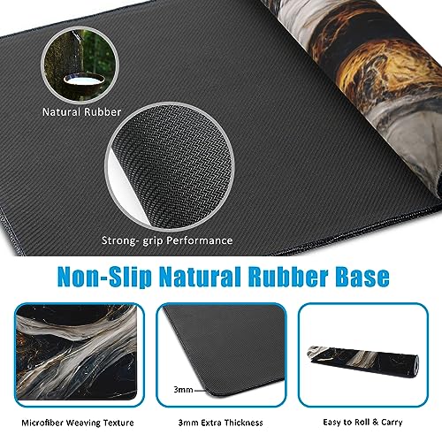 Golden Black Marble Large Gaming Mouse Pad,Waterproof Desk Mat for Desktop,Non-Slip Rubber Base Mousepad with Stitched Edges for Laptop Office and Home 35.4X15.7 Inch - color: Golden Black Marble