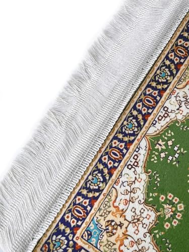 Foldable Muslim Small Prayer Mat for Head Portable Classic Pattern Islamic Small Prayer Rug Salah Carpet Mat with Tassel - color: Green
