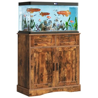 Fish Tank Stand for 20-29 Gallon, Aquarium Stand with Storage | with 2 Drawers for Fish Tank Accessories, 29 Gallon Rustic Brown Fish Tank Cabinet, 30.71''L x 15.75''W Tabletop, PTBX01BR - size: 20-29 Gallon Fish Tank Stand