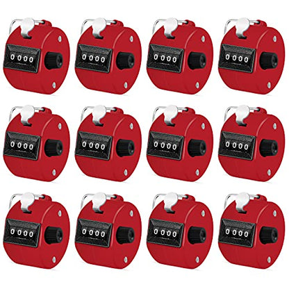 Eliamo 12 Pcs Hand Tally Counter 4-Digit Lap Counter Clicker, Manual Mechanical Handheld Pitch Click Counter with Finger Ring for School Golf & Knitting Row Croche - color: Red