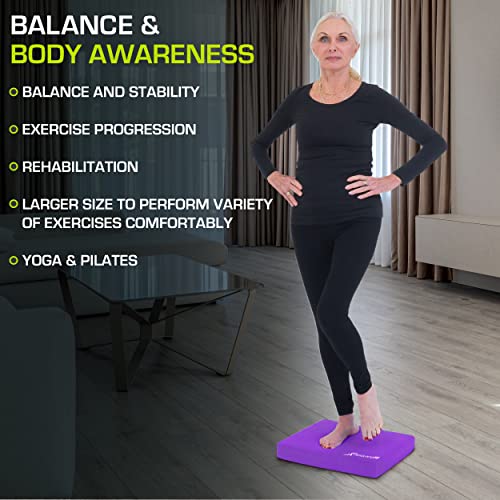 ProsourceFit Exercise Balance Pad, Non-Slip Cushioned Foam Mat & Knee Pad for Fitness and Stability Training, Yoga, Physical Therapy - color: Purple, size: XL - (18.75" x 15")