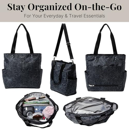 Baggallini Carryall North/South Tote - color: Midnight Blossom Print