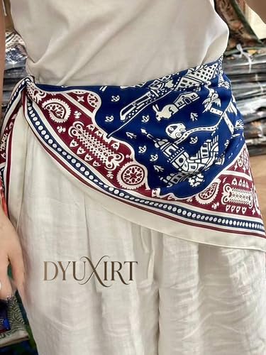 Triangle Shawls Scarf Head Hair Neck For Women Scarves Fashion Silk Feeling Lady Lightweight 51 * 23.6inch - color: K2-blue and Red Pattern（51*23.6inch）