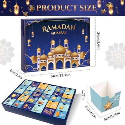 MOVINPE Ramdan Calendar with Drawers 2026 Ramadan Gifts for Kids, 30 Pre-Assembled Empty Boxes Eid Mubarak Coutdown Calendar Fillable Islamic Art Gift Box, Ramadan Party Supplies (Blue) - color: Blue