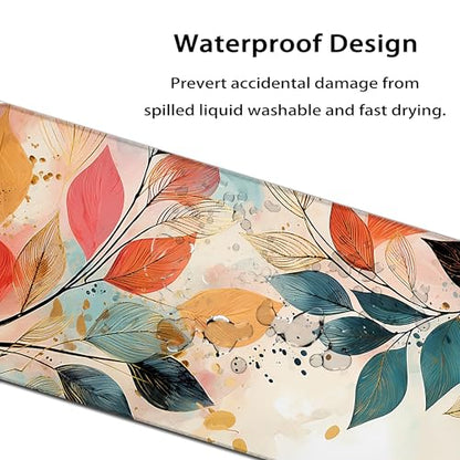 35.4 x 15.7 in, XXL Large Mouse Pad for Desk, Extended Keyboard Mouse Mat for Computer Office, Big Mouse pad with Stitched Edges, Gaming Pc-Boho Leaves - color: Boho Leaves