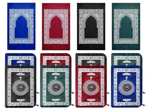 Anlising 8 Pieces Portable Travel Prayer Mat with Compass, 60CM×100CM Waterproof Polyester Prayer Rug, Muslim Travel Prayer Mat, for Ramadan Gifts, Islamic Muslim Prayer (Black, Green, Blue, Red)