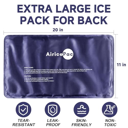 AiricePac Extra Large Gel Flexible Back Ice Packs for Injuries Reusable, 11”x 20” Cold Pack Wrap for Knee Leg Neck Shoulder Hip Back Pain Relief, Cold Compress Therapy for Swelling, Bruises, Surgery - style: XXL 1 PACK