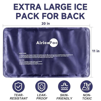 AiricePac Extra Large Gel Flexible Back Ice Packs for Injuries Reusable, 11”x 20” Cold Pack Wrap for Knee Leg Neck Shoulder Hip Back Pain Relief, Cold Compress Therapy for Swelling, Bruises, Surgery - style: XXL 1 PACK