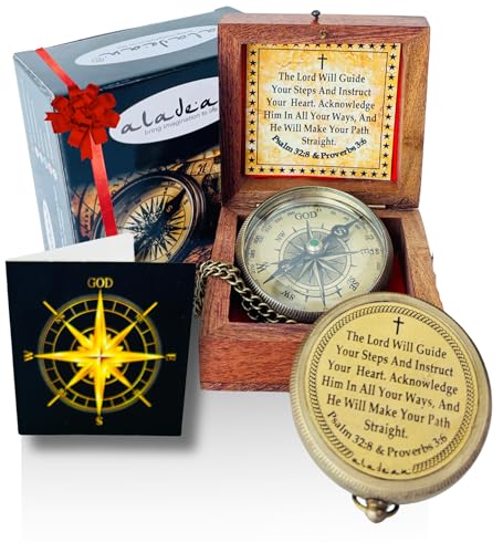 ALADEAN Religious Christian Gift Compass - The Lord Will Guide | Uplifting Baptism Gift - Communion 2025 Graduation 2026 Confirmation Gifts - style: #1 Lord Will Guide You