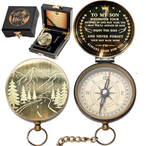 God's Guide & Blessing Compass, Trust in The Lord Compass, Wood Box Greeting, Inspirational Gift Men, Christian Boys Baptism Gifts, Graduation Day with Wooden Box - color: 5.Bronze To My Son Gift Wing Wooden Box