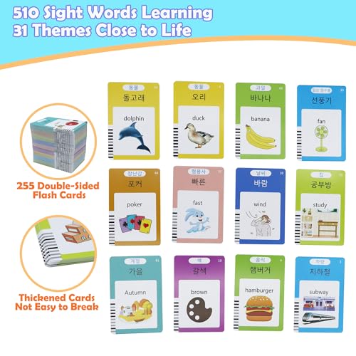 MAYAPHILOS 510 Words English and Korean Talking Flash Cards Bilingual, Educational Toy, Korean Language Learning Toys Pocket Speech for Toddlers - size: 510 Words Korean and English
