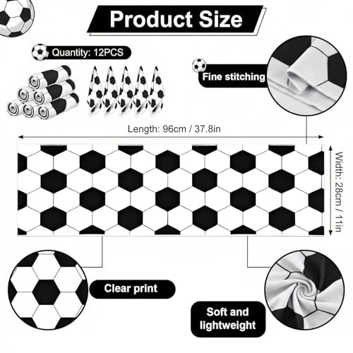 12 Counts Cooling Towels 40"X12",Sweat Towel Soccer Party Favors for Neck and Face,Soccer Sweat Towel Rags Microfiber Towels Sport Rags for Team Gym Running Coach Gift