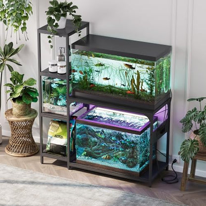 VOWNER 20-29 Gallon Fish Tank Stand with Power Outlet, Aquarium Stand,Black | Shelves for Fish Tank Accessories Storage, Heavy Duty Metal Frame, Turtle Reptile Terrarium Stand, Load 500lb - color: Black