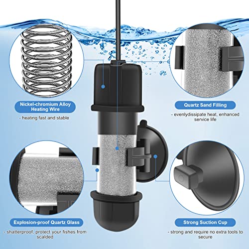 hygger Small Aquarium Betta Heater, Submersible Fish Tank Heater 10W/25W/50W/100W with LED Digital Display, Suitable for Marine Saltwater and Freshwater up to 5/10/16/26 Gallon - size: 50W