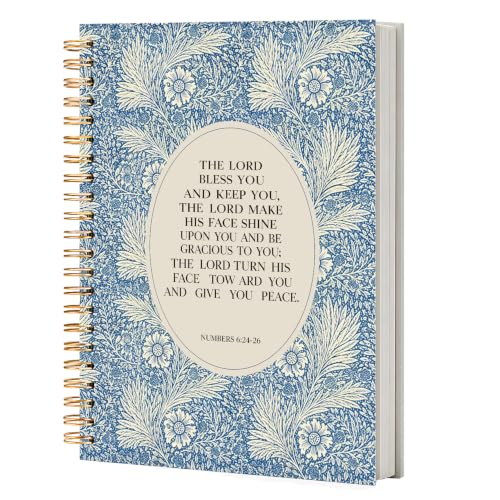 NATSUNO Blue Floral Christian Spiral Notebook Journal 5.5x8.3in - color: White the Lord Bless You